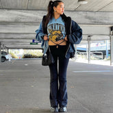 Cut Out Wide Leg Skinny Flare Pants - Black