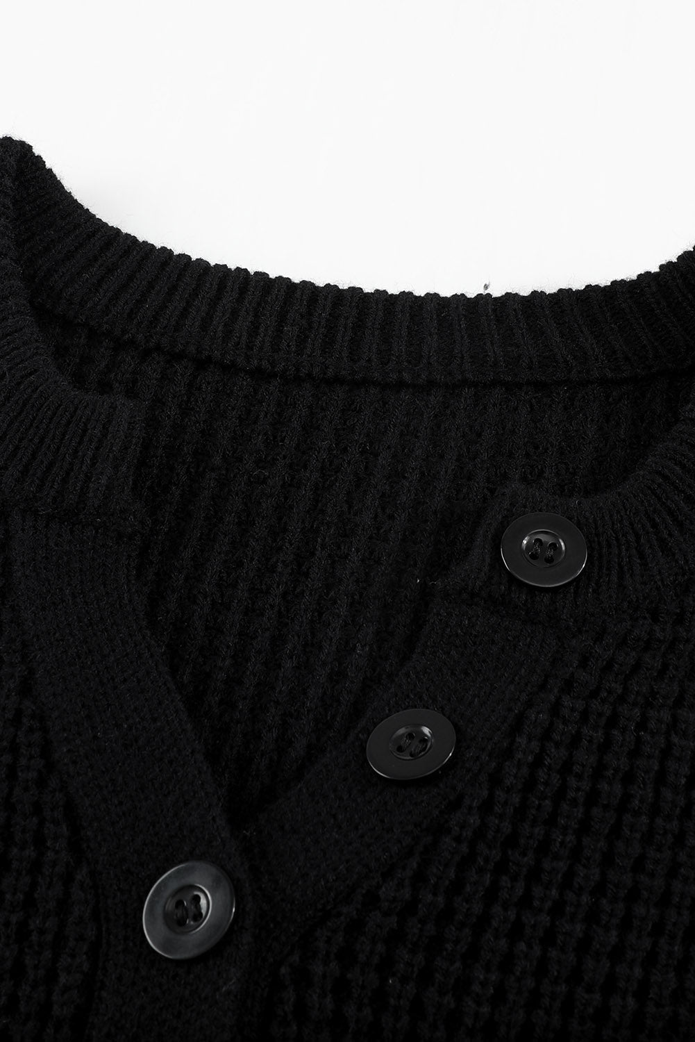 Buttoned Notched Neck Drop Shoulder Waffle Knit Sweater Dress