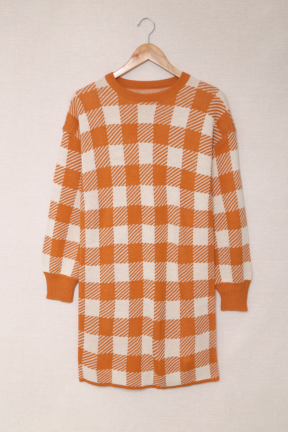 Orange Plaid Sweater Dress