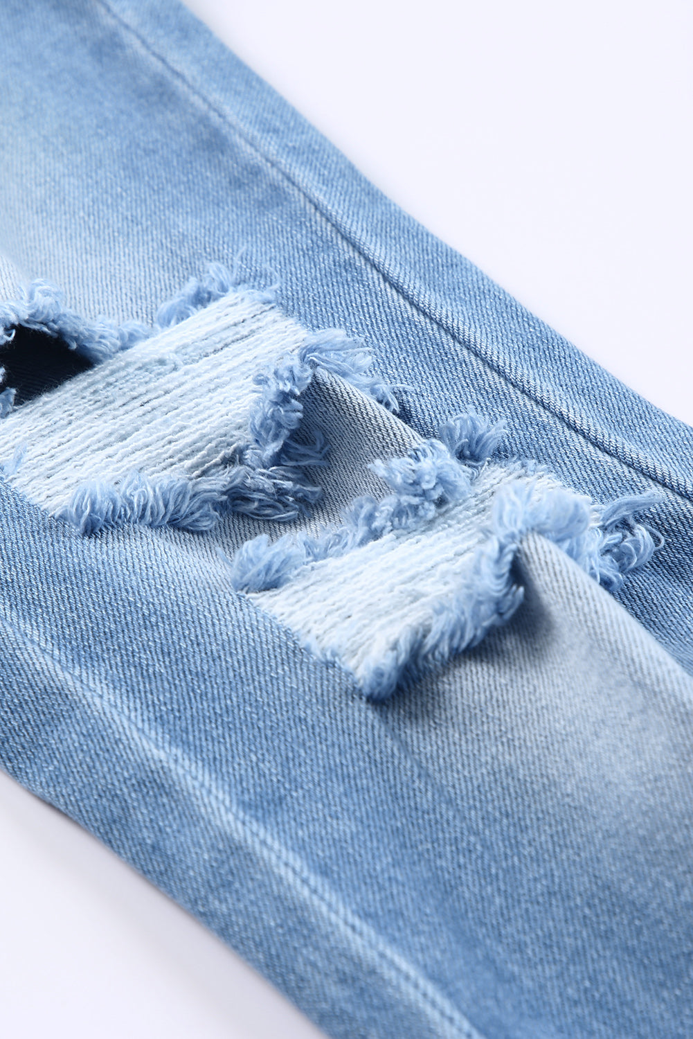 Sky Blue Side Splits Ripped Straight Leg High Waist Jeans