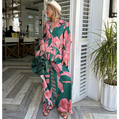 Casual Flower Print Shirt and Pants Sets Flaxmaker