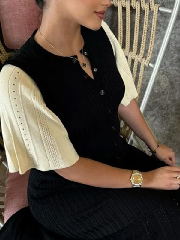 Solid Color Polo Collar Short Sleeve Maxi Dresses