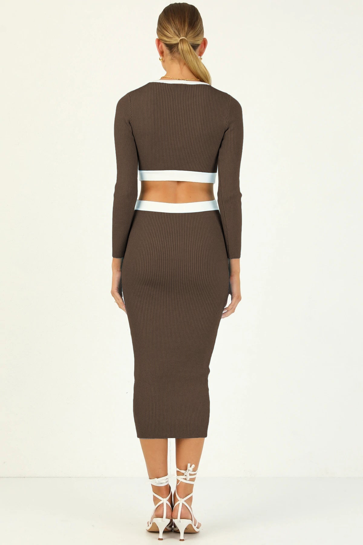 Ribbed Sexy Hollow Out Long Sleeve Sheath Dress