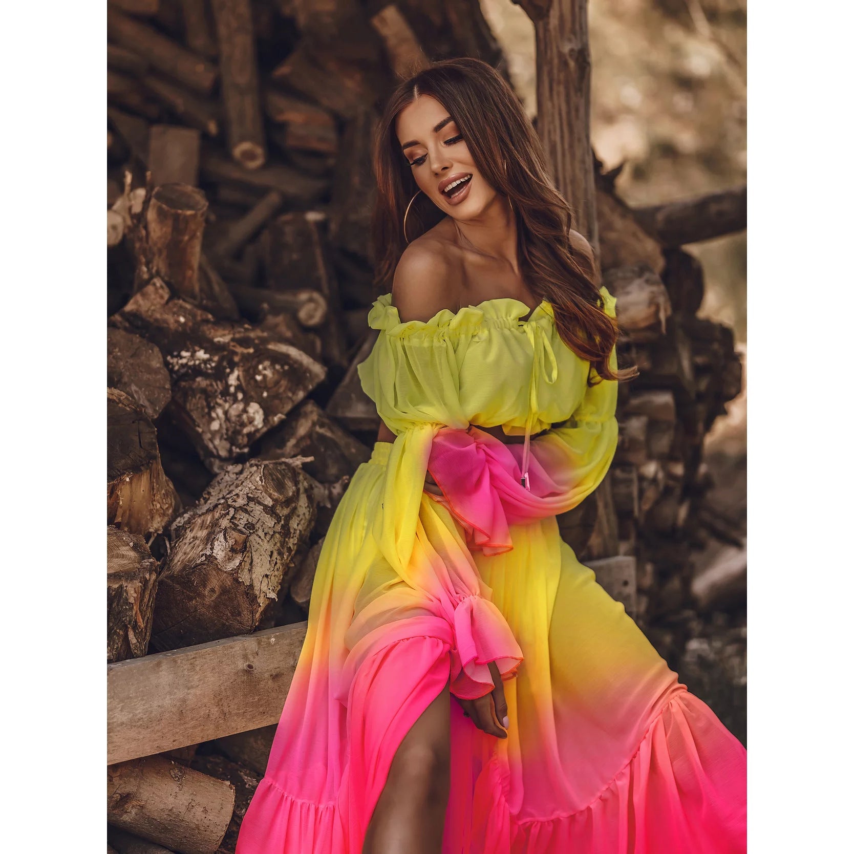 Flaxmaker 2Pack Off Shoulder Top and Cover Up Dress