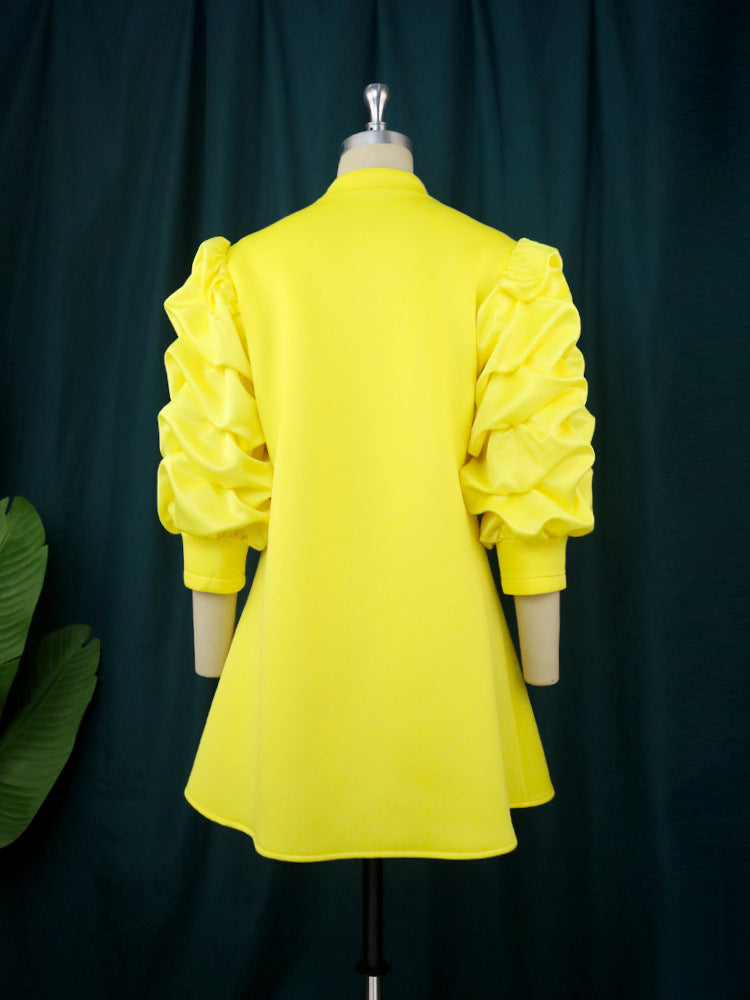 Stand Collar Fold Mini Dress
