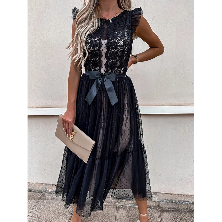 Bowknot Lace Sweet Midi Dress