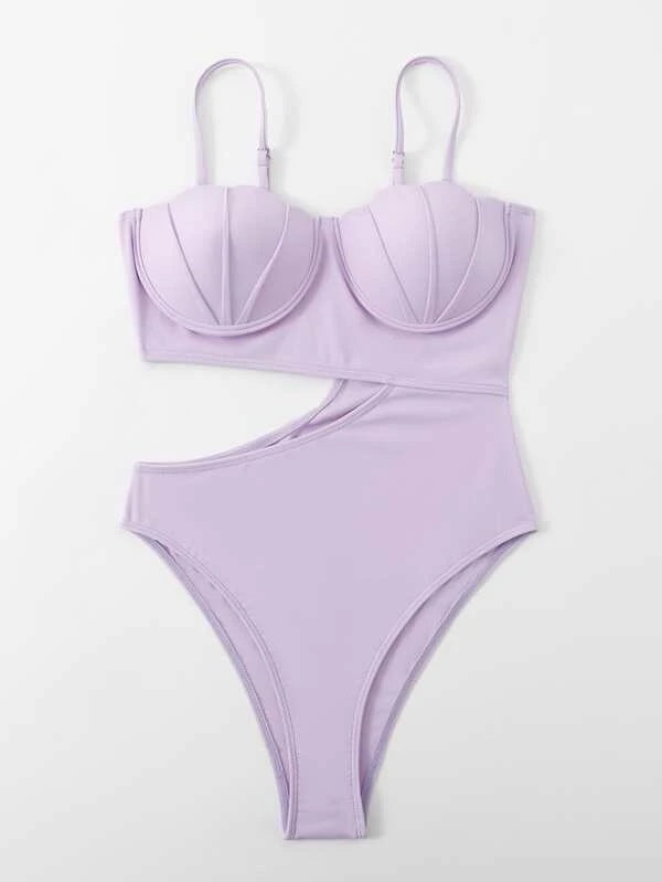 Sling Solid Color Cut Out Bikini Swimsuit