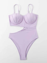 Sling Solid Color Cut Out Bikini Swimsuit
