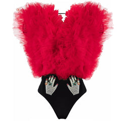 Halloween Special Limited Edition Plunging V Neck Ruffled Tulle One Piece Swimsuit