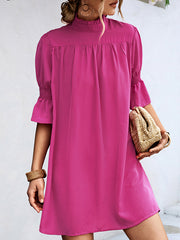 Solid Color Half Sleeves Loose High-Neck Mini Dresses
