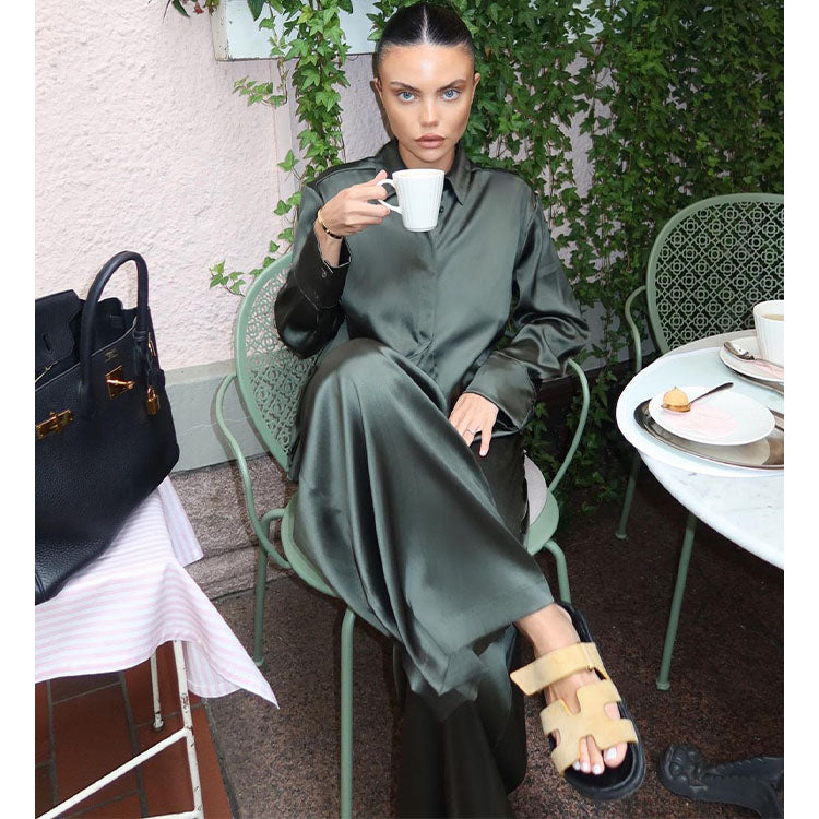 Solid Color Green Shirt and Pants Set