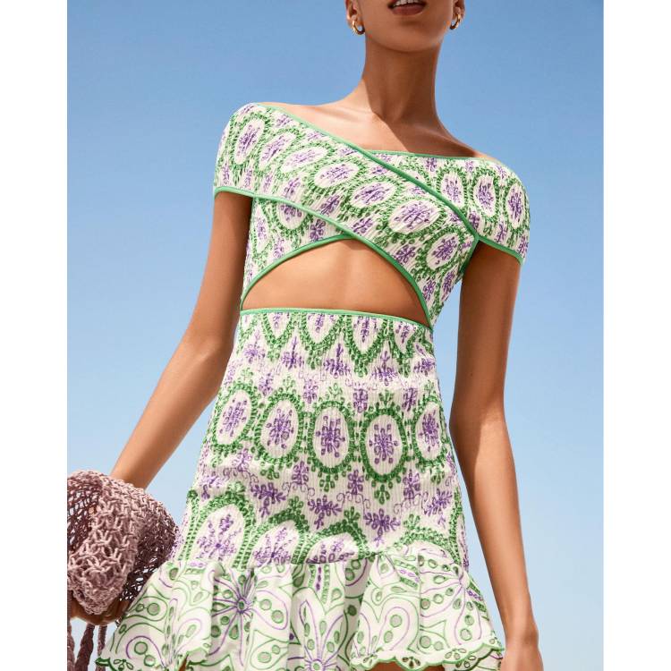 Ruffle Embroidery Cutout Two Piece Set