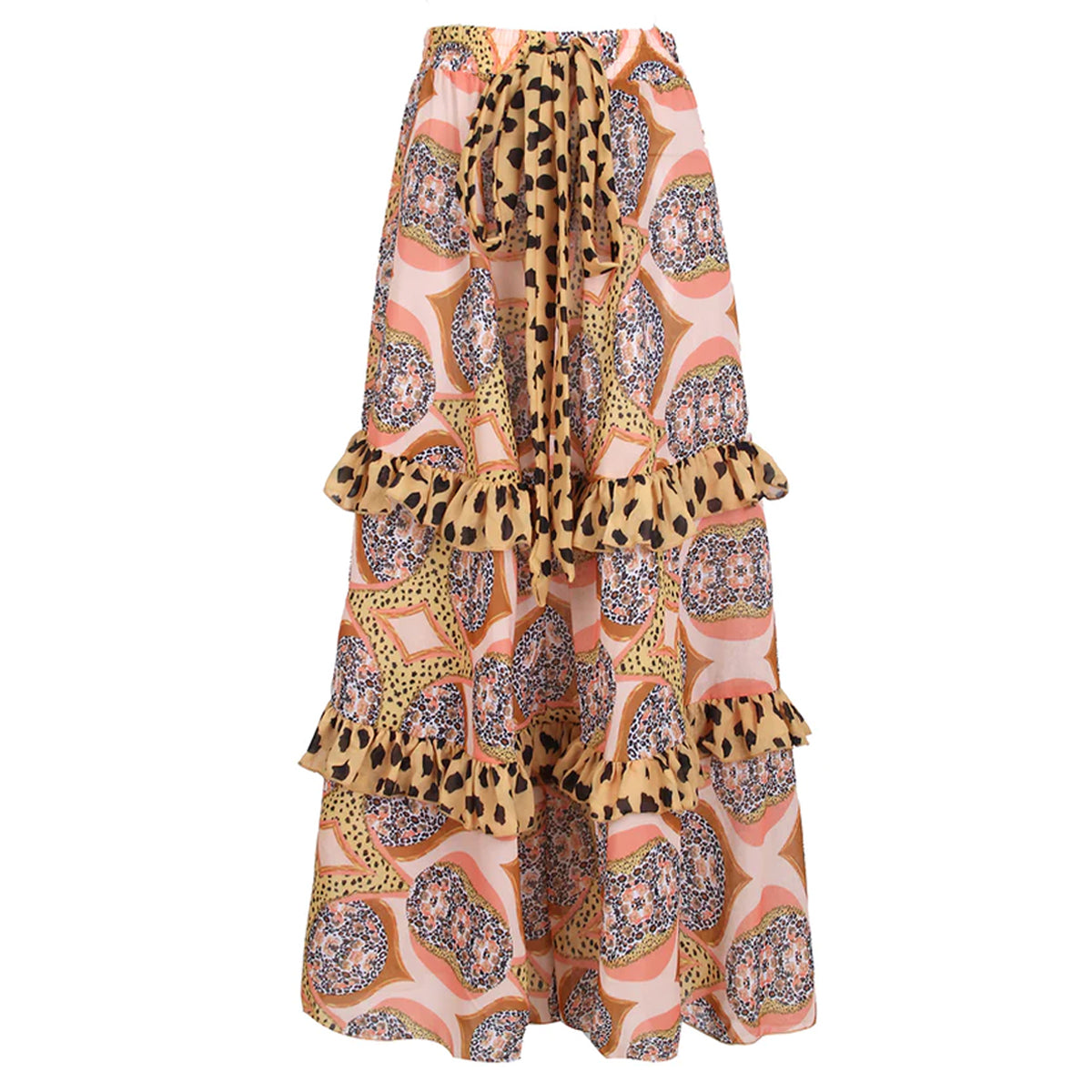 Ruffle Starp Leopard Print High Waist Bikini Swimsuit and Skirt Flaxmaker