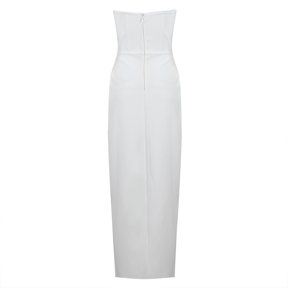 Bandeau 3D Flower Slit Dress