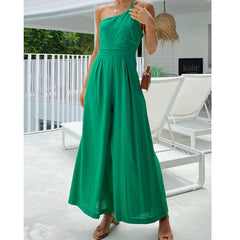Fashion One Shoulder Solid Color  High Waist  Jumpsuit