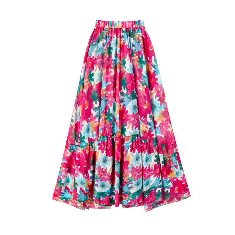 Halter Cutout Floral One Piece Swimsuit and Skirt Flaxmaker