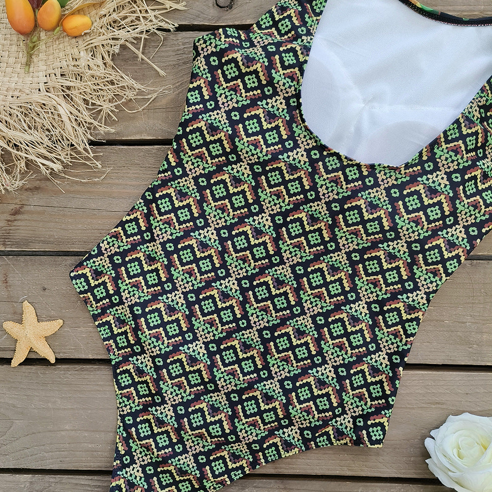Sleeveless Printed One Piece Swimsuit Flaxmaker