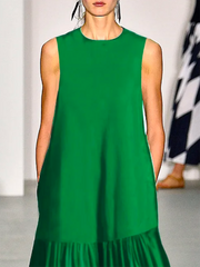 OSHOPLIVE A-line Loose Solid Color Split-Joint Round-neck Maxi Dresses