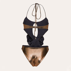 Halter 3D Flower One Piece Swimsuit Flaxmaker