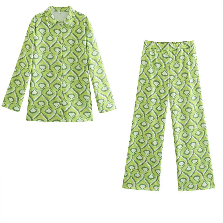 Long Sleeve Geometric Print Shirt and Bottom