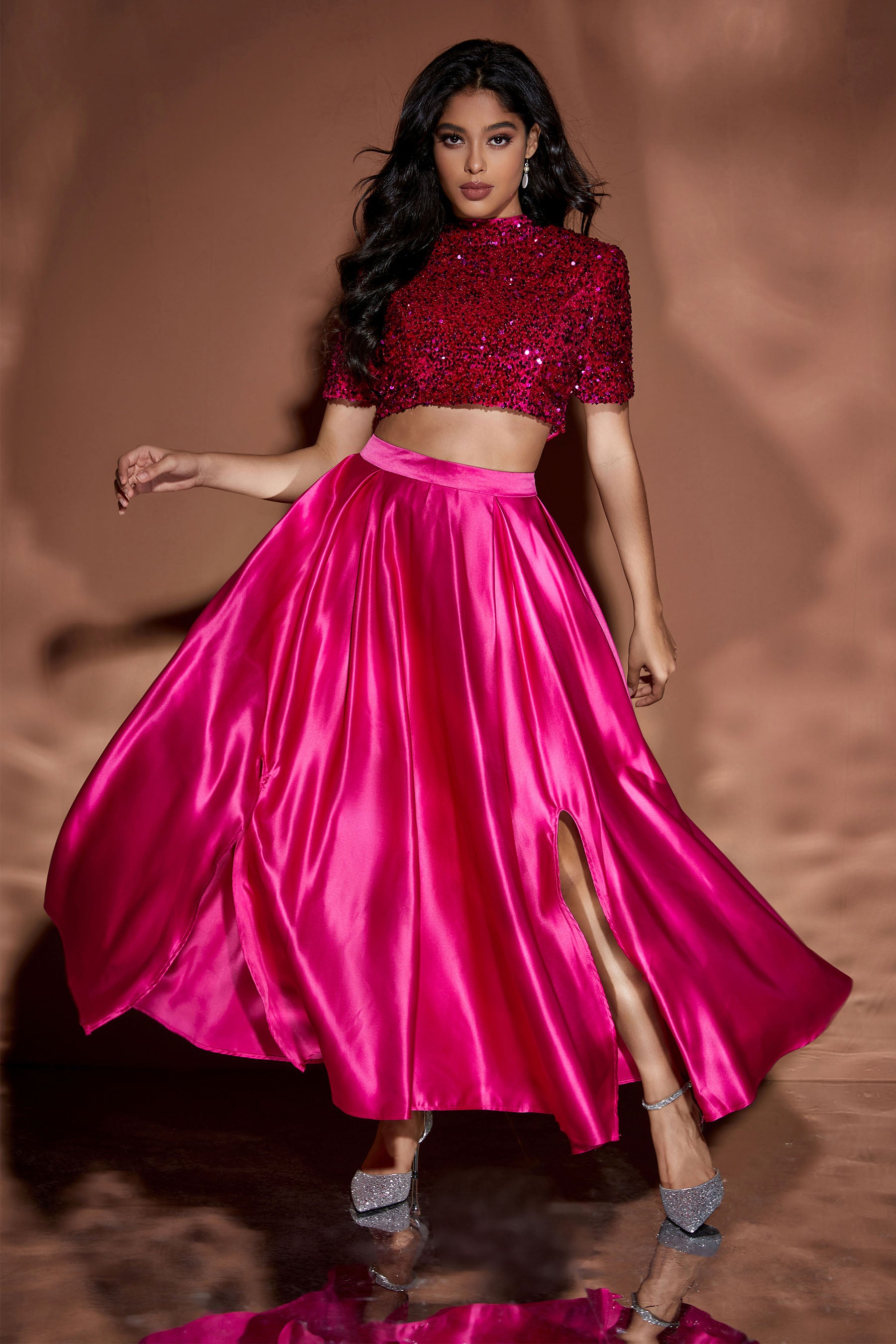 Bowknot Decor Sequin Two Piece Set