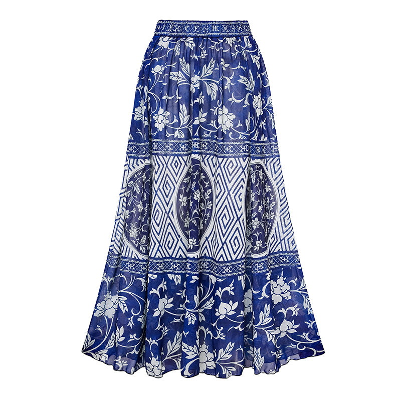 Asymmetrical Ruffle Printed One Piece Swimsuit and Skirt Flaxmaker(Shipped on Dec 29th)