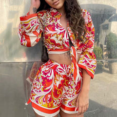 Printed Two Piece Shirt and Shorts Sets Flaxmaker