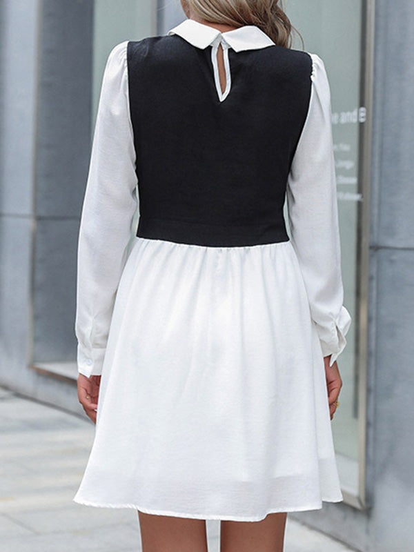 Buttoned Hollow Split-Joint A-Line High Waisted Lapel Mini Dresses