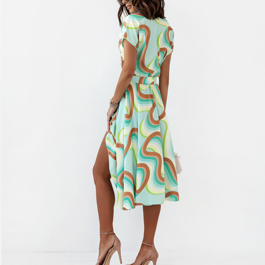Fashion V Neck Short Sleeve Graphic Printed Dress
