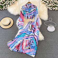 Printed Long Sleeve Shirt and Skirt Two Piece Set Flaxmaker