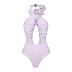 3D Flower Halter Backless One Piece Swimsuit and Sarong Flaxmaker