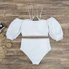 Puff Sleeve Heart Bikini Swimsuit