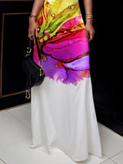 Flower Print Skinny Sleeveless High Neck Maxi Dresses