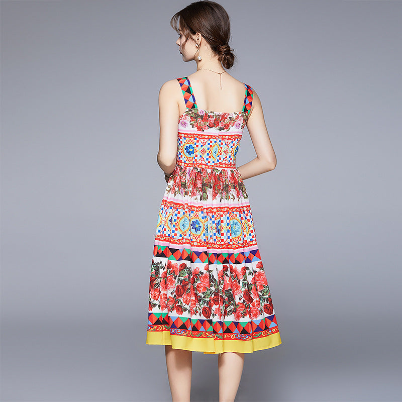 Flaxmaker Squared Neck Blossom Printed Dress