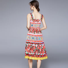 Flaxmaker Squared Neck Blossom Printed Dress