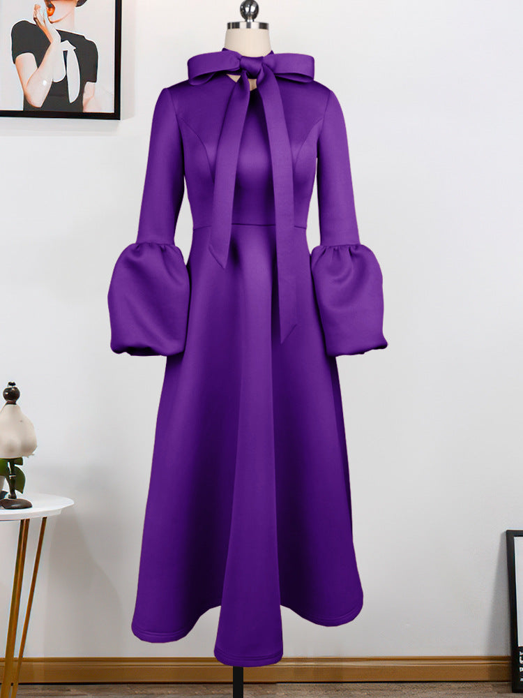 Puff sleeve Bandage Bowknot Design Dress
