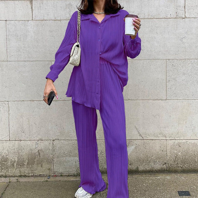 Fashion Casual Solid Color Shirt and Pants
