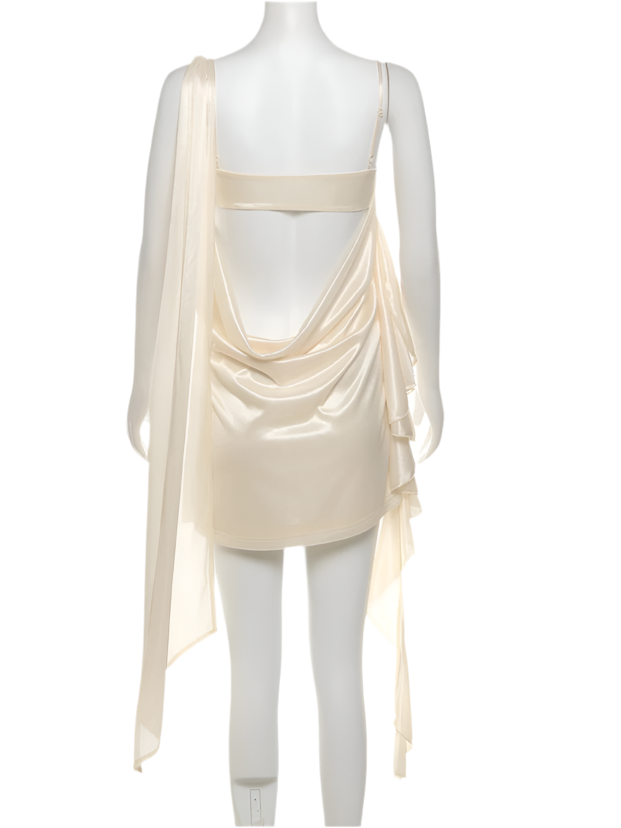 White Satin Cut Out Bralette Draped Mini Dress