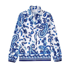Flaxmaker Fashion Casual Blue and White Porcelain Prined  Two Piece Set