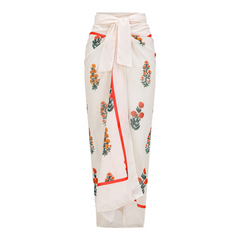 Flaxmaker Flower decor Printed One Piece Swimsuit and Sarong