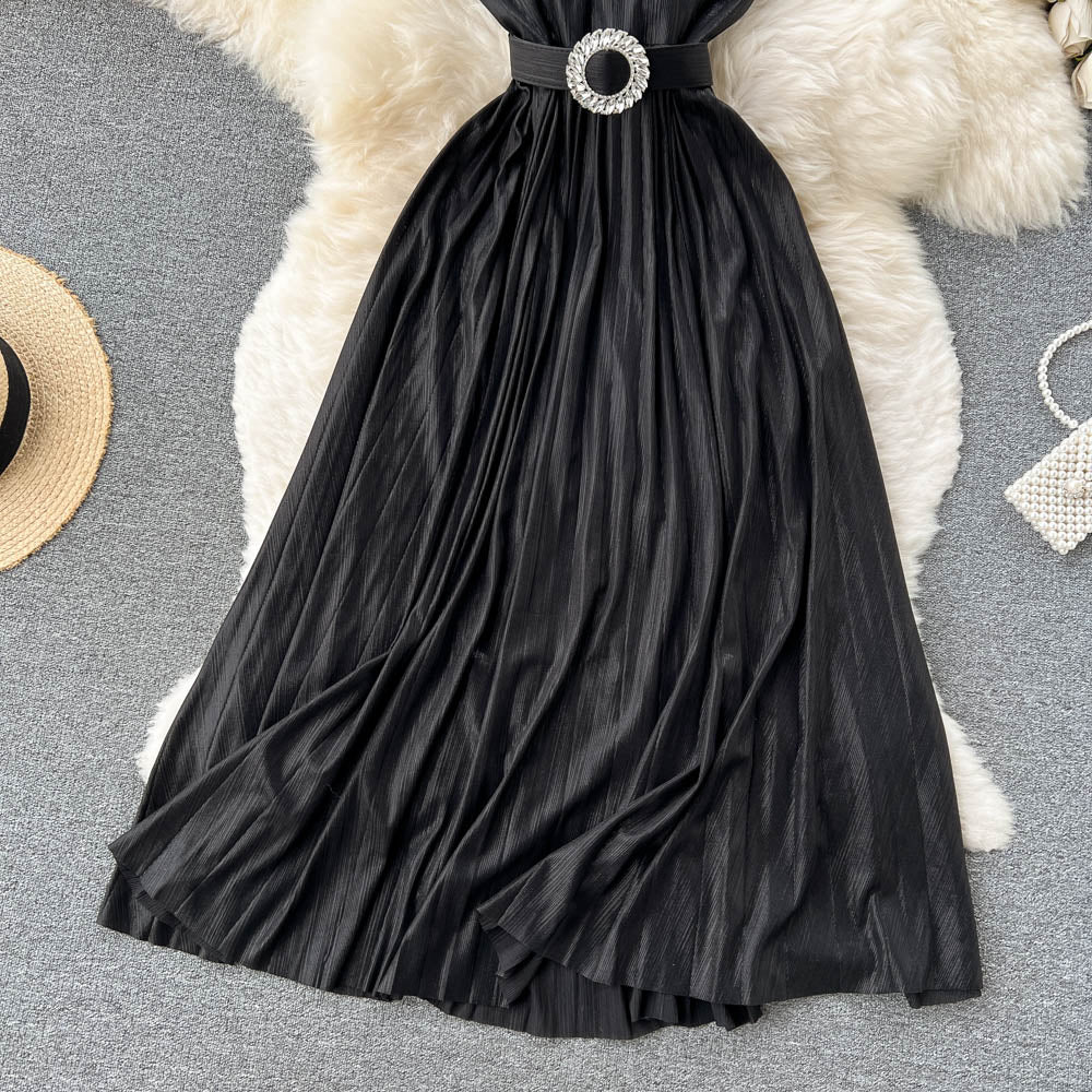 Flaxmaker Bandeau Backless Waist Shiny Party Dress