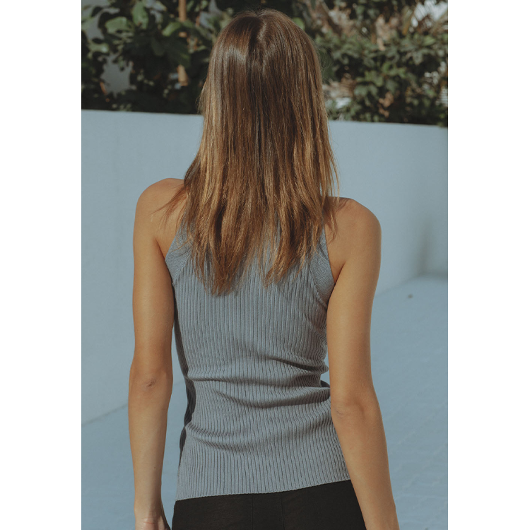 Irregular Stand Collar Cut Out Knit Top