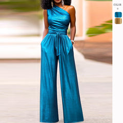 One Shoulder Sleeveless Loose Jumpsuit