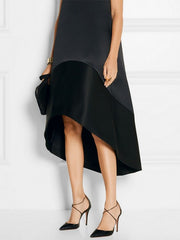 Solid Color Split-Joint High-Low Loose Round-Neck Midi Dresses