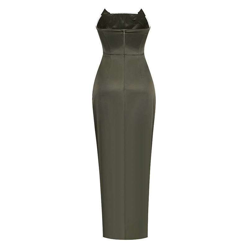 Bandeau Fishbone Slit Dress