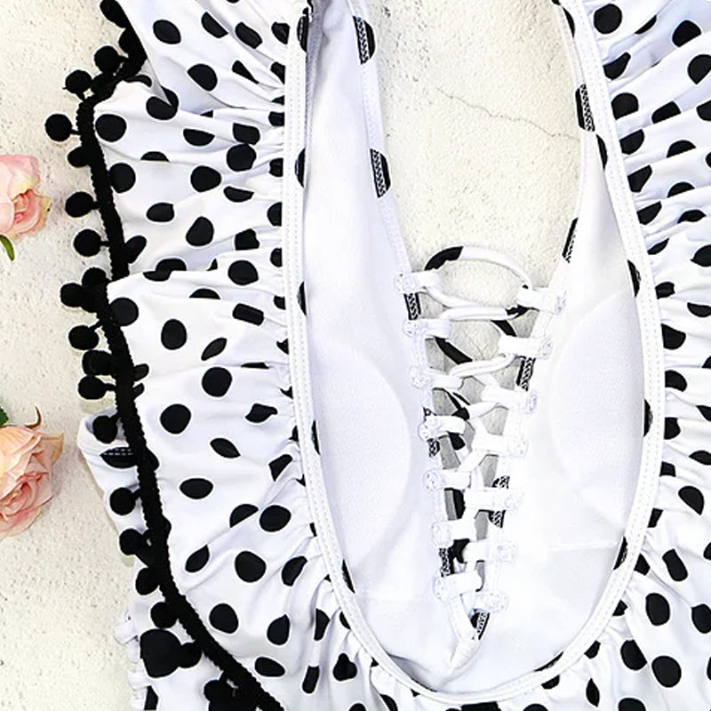 Ruffle Lace Up Printed Backless One Piece Swimsuit