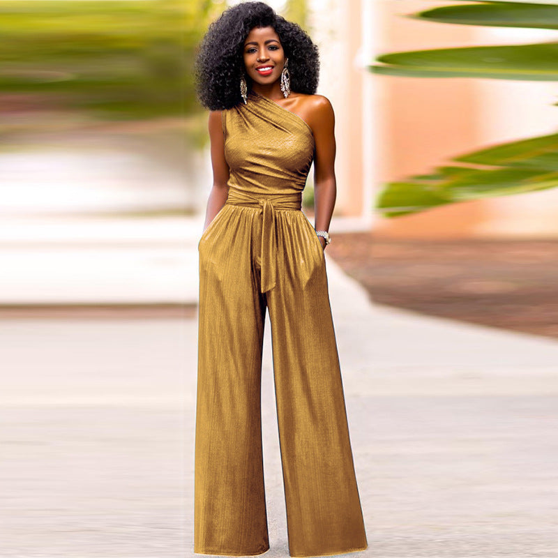 One Shoulder Sleeveless Loose Jumpsuit