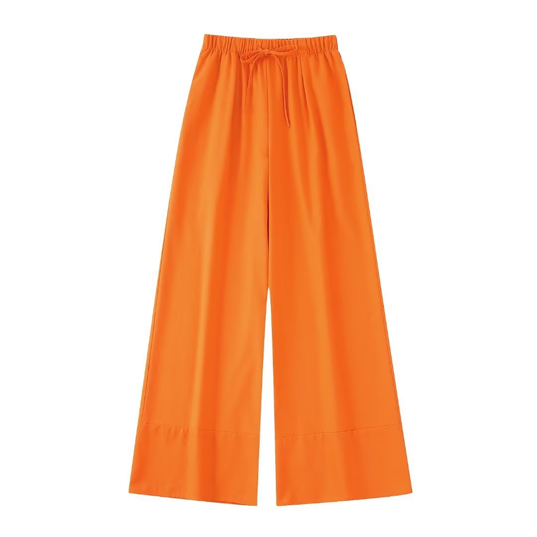Fashion Temperament Orange Halter Solid Color Two Piece Set