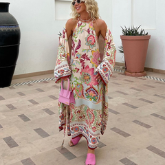 Lace Up Casual Printed Two Piece Set