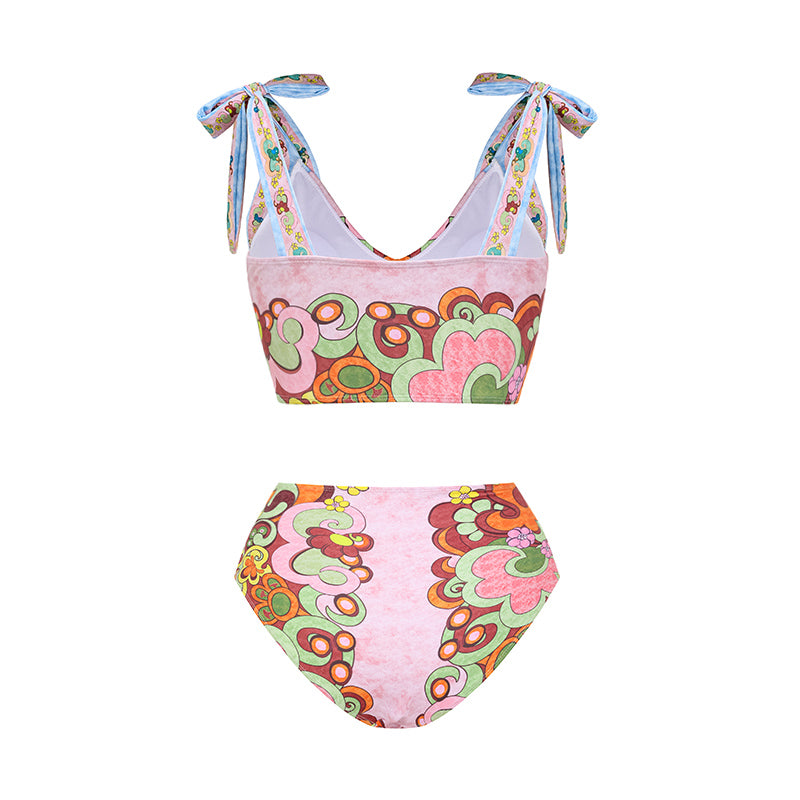 Tie-shoulder Printed High Waist Bikini Swimsuit and Skirt(Shipped on Jan 11th)